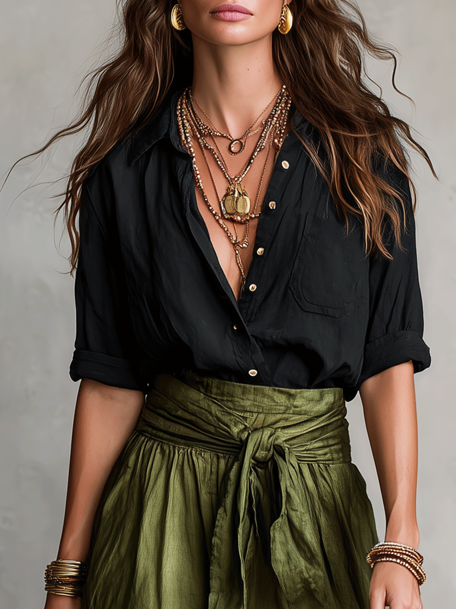 Estella - Conjunto de blusa elegante y falda midi