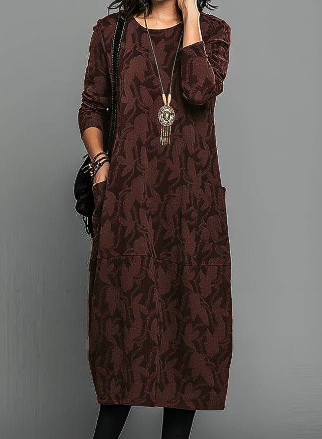 Ciska - Vestido midi con estampado de hojas