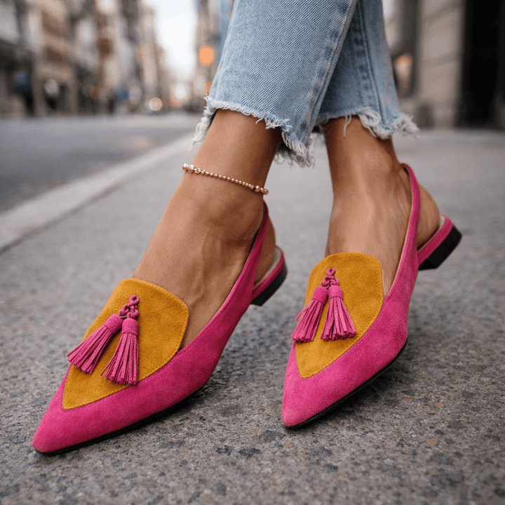 Delisia - Sandalias artesanales con tira de borlas