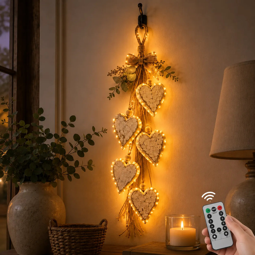 Alinora - Colgante de pared con borlas en forma de corazón y acabado envejecido