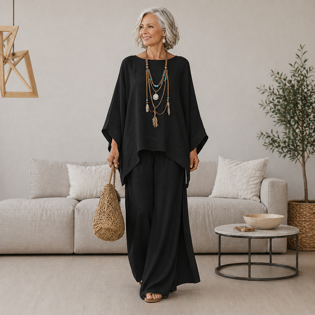 Annisette - Conjunto de dos piezas con pantalón de pernera ancha y tacto suave