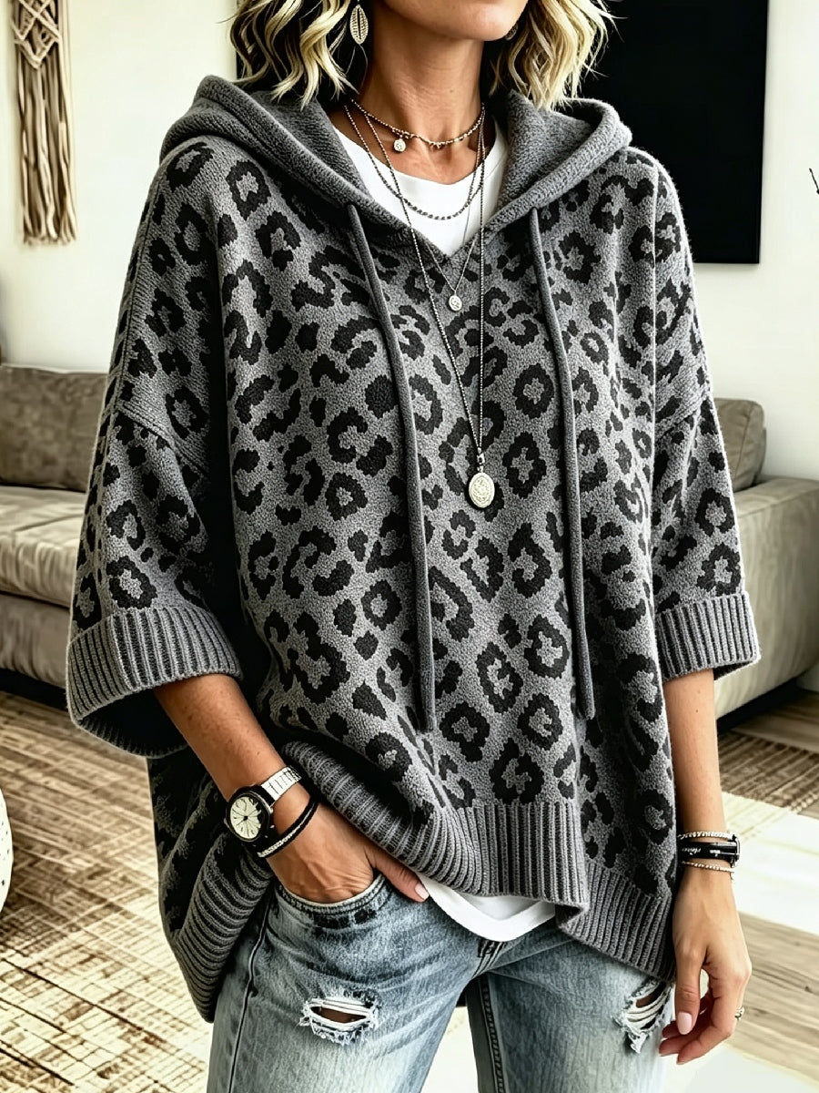 Jocasta - Sudadera de punto oversize con estampado de leopardo