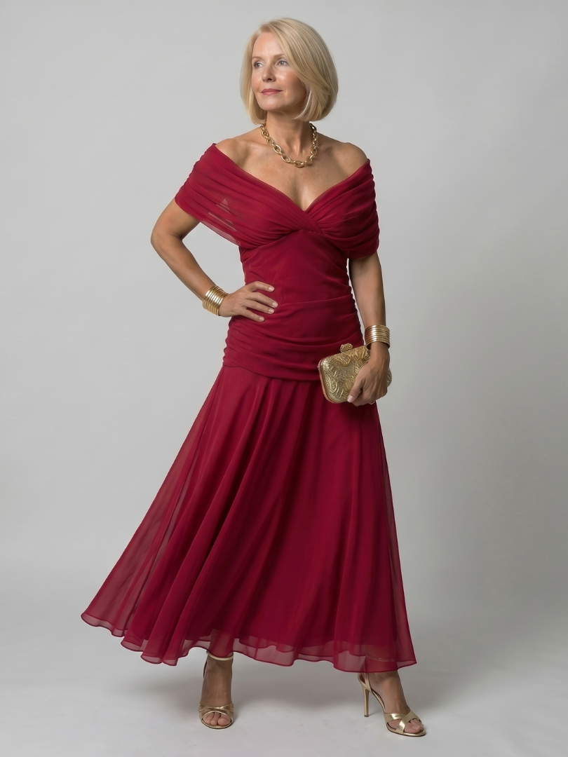 Galatea - Vestido midi ligero con escote Bardot