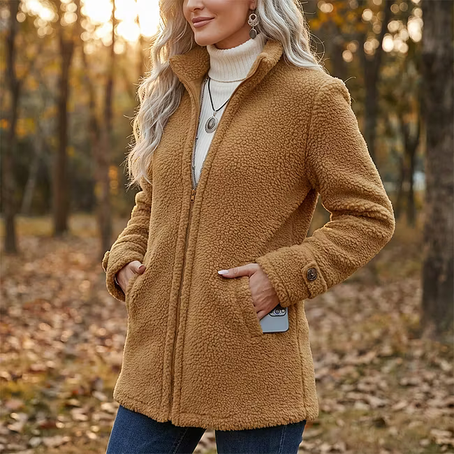 Lana - Chaqueta de largo medio con cremallera texturizada