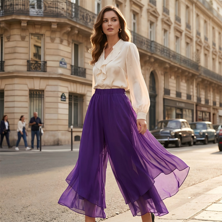 Hope - Pantalón de pierna ancha con capa de gasa superpuesta