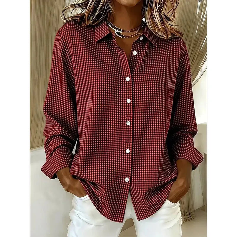 Illyssia - Blusa clásica abotonada a cuadros