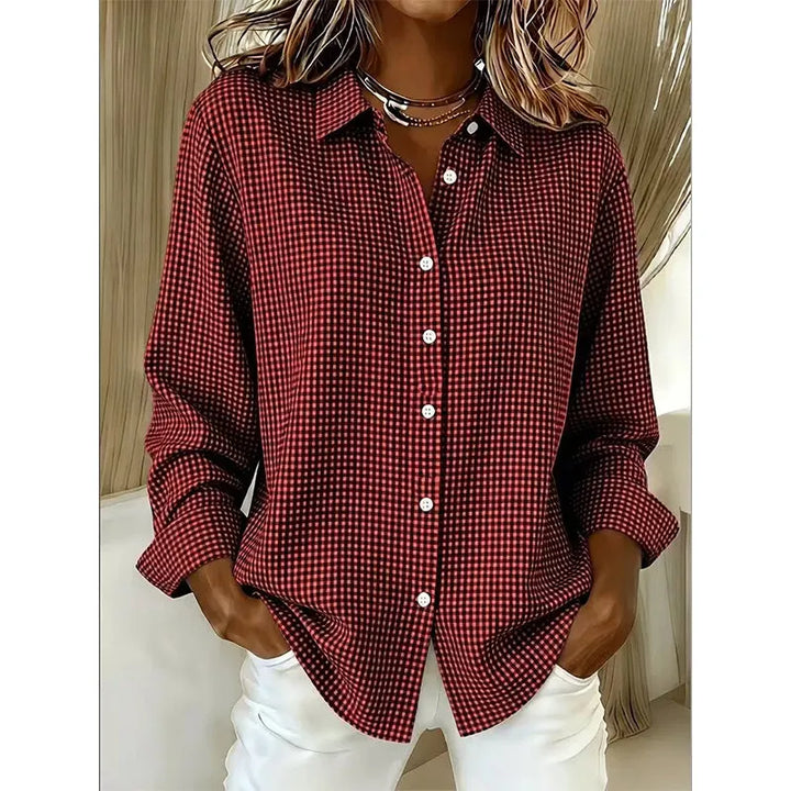 Illyssia - Blusa clásica abotonada a cuadros