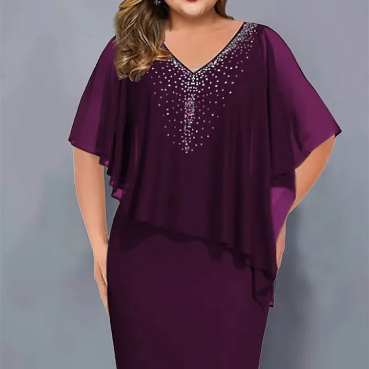 Lirienne - Vestido midi de escote en V con strass premium
