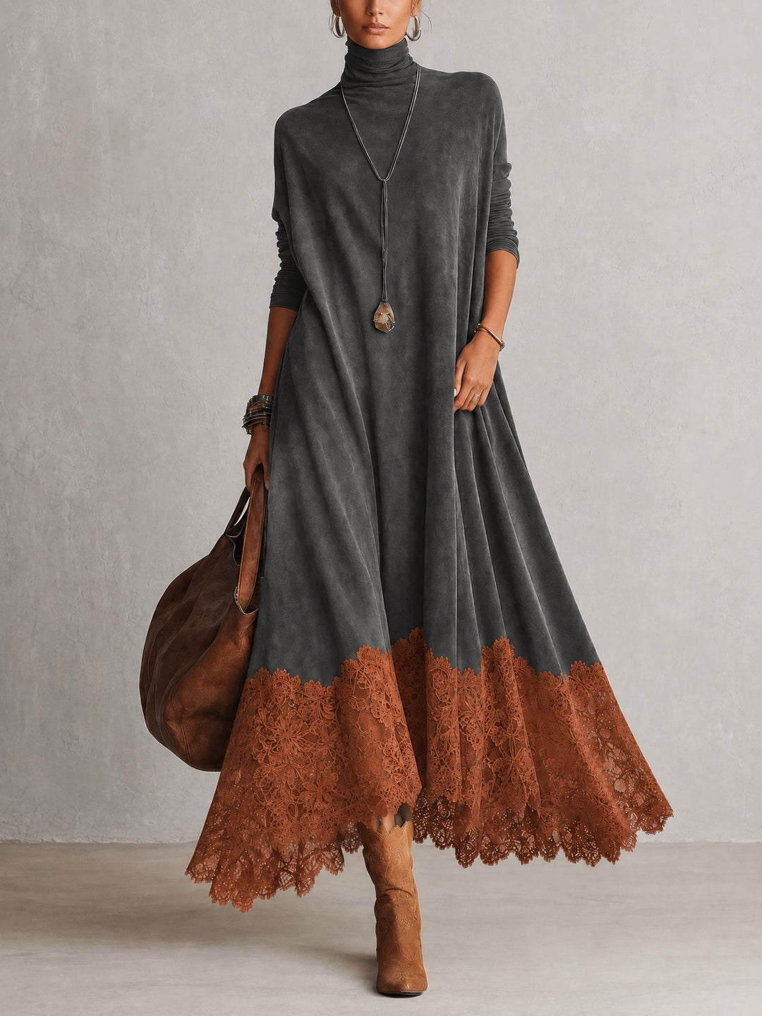 Maelis - Vestido largo con encaje de terciopelo