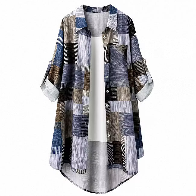 Nia - Sobrecamisa larga con estampado de patchwork