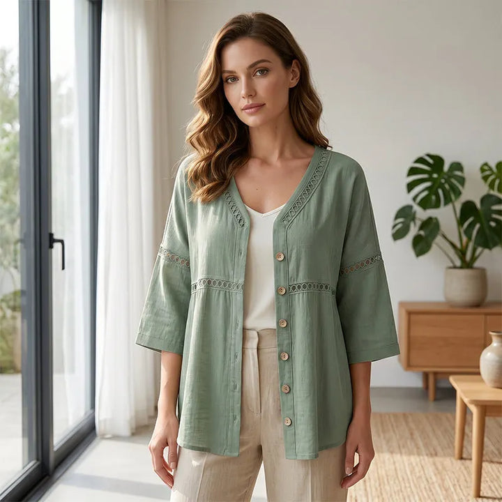 Ardena - Blusa bordada de botonadura frontal