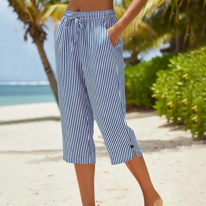 Roselina - Pantalón capri de rayas con cintura ajustable