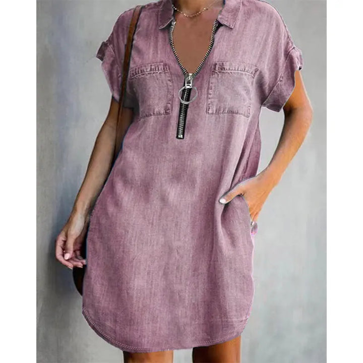 Genevalle - Vestido casual de chambray con bolsillo