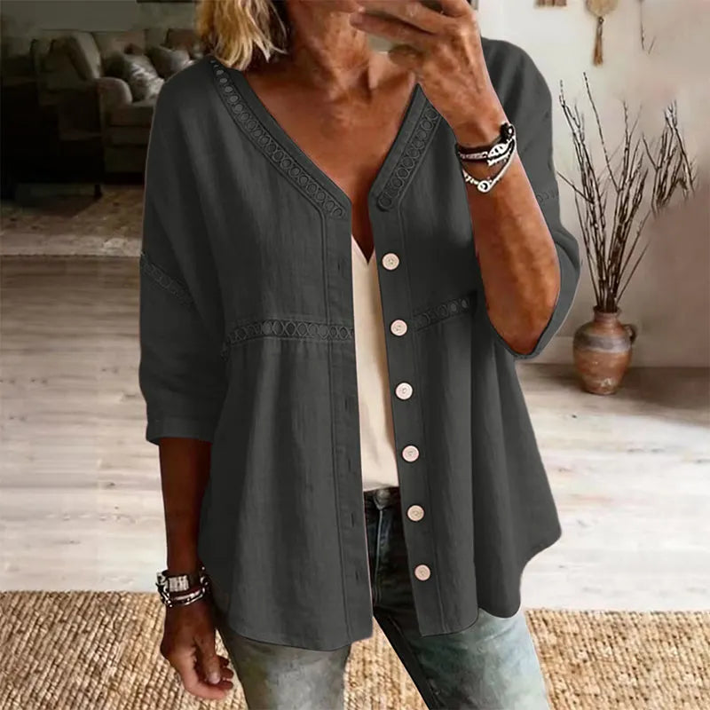 Ardena - Blusa bordada de botonadura frontal