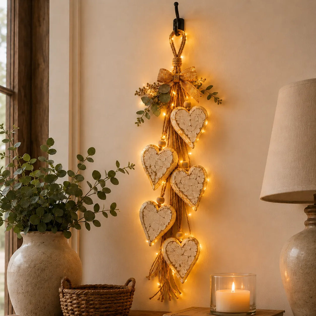 Alinora - Colgante de pared con borlas en forma de corazón y acabado envejecido