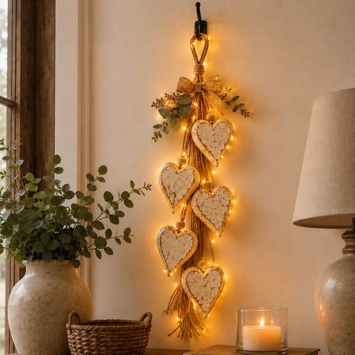 Alinora - Colgante de pared con borlas en forma de corazón y acabado envejecido