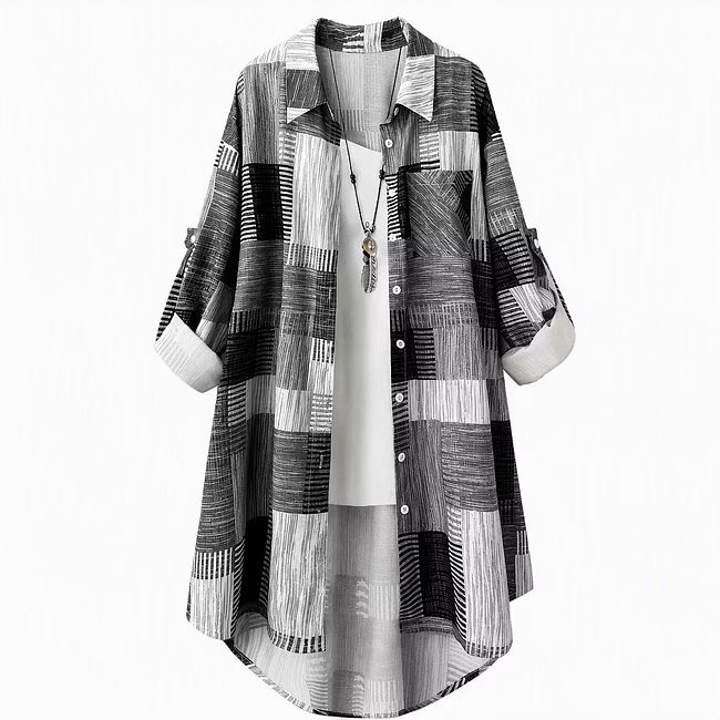 Nia - Sobrecamisa larga con estampado de patchwork