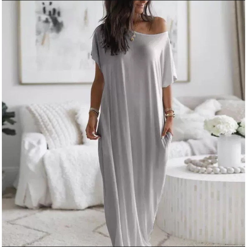Adalynne - Vestido largo holgado de un solo hombro