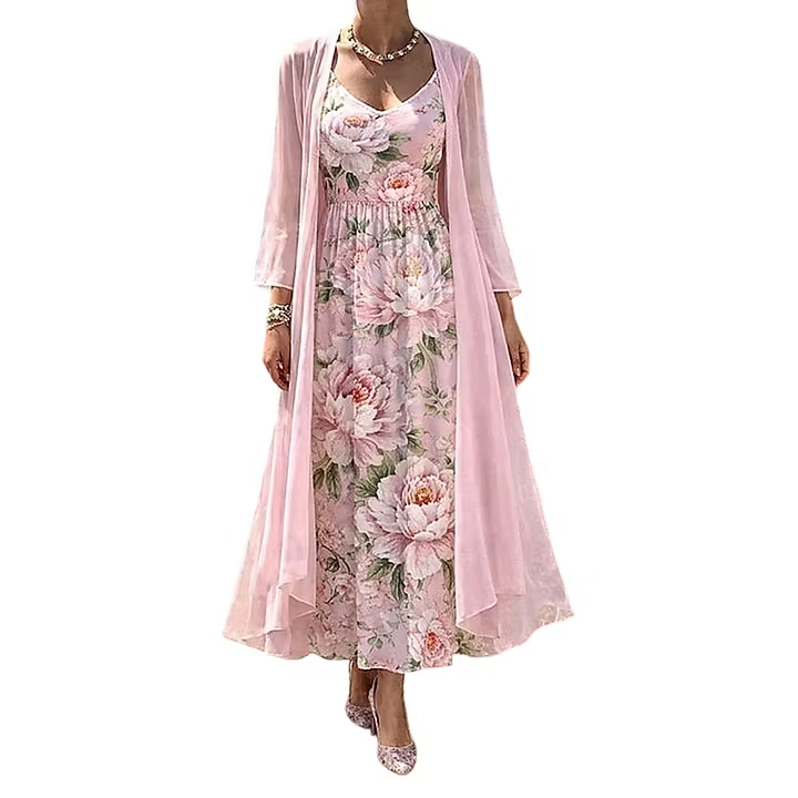 Asteria - Vestido maxi de dos piezas con estampado floral