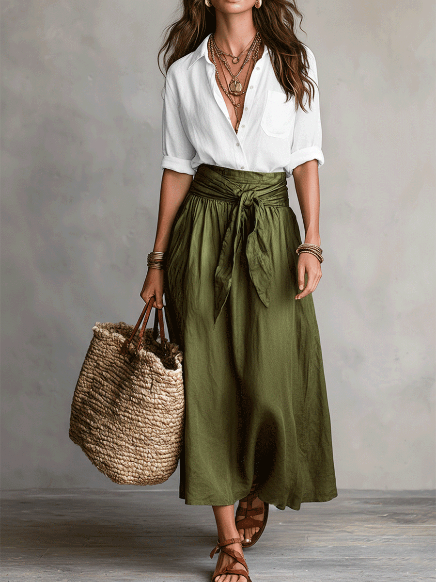 Estella - Conjunto de blusa elegante y falda midi
