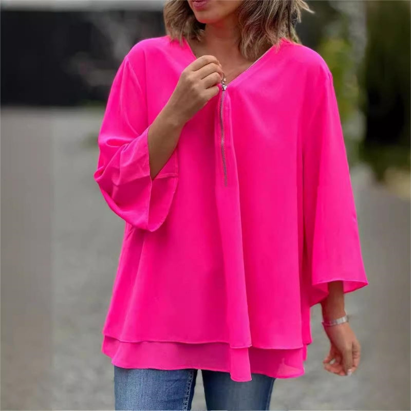 Brinavelle - Blusa túnica de gasa fluida
