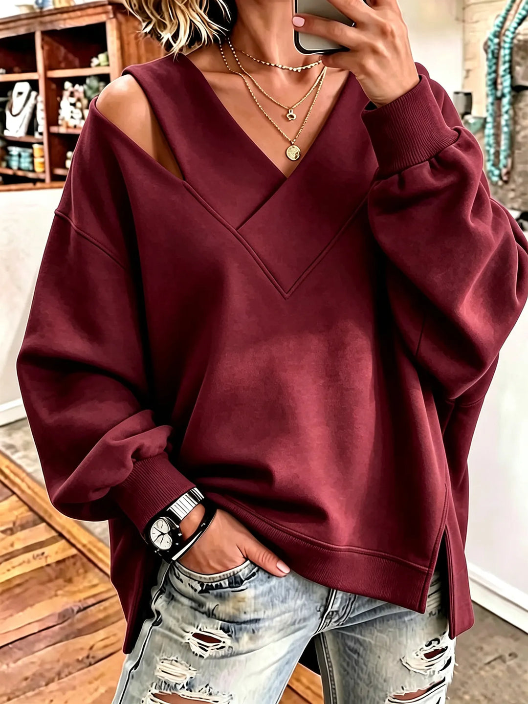 Aurelia - Sudadera de cuello en pico y tacto suave