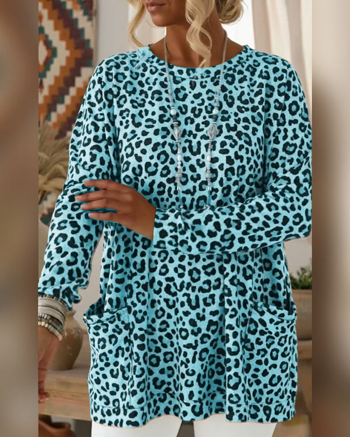 Primelia - Top de manga larga y tacto suave con estampado de leopardo