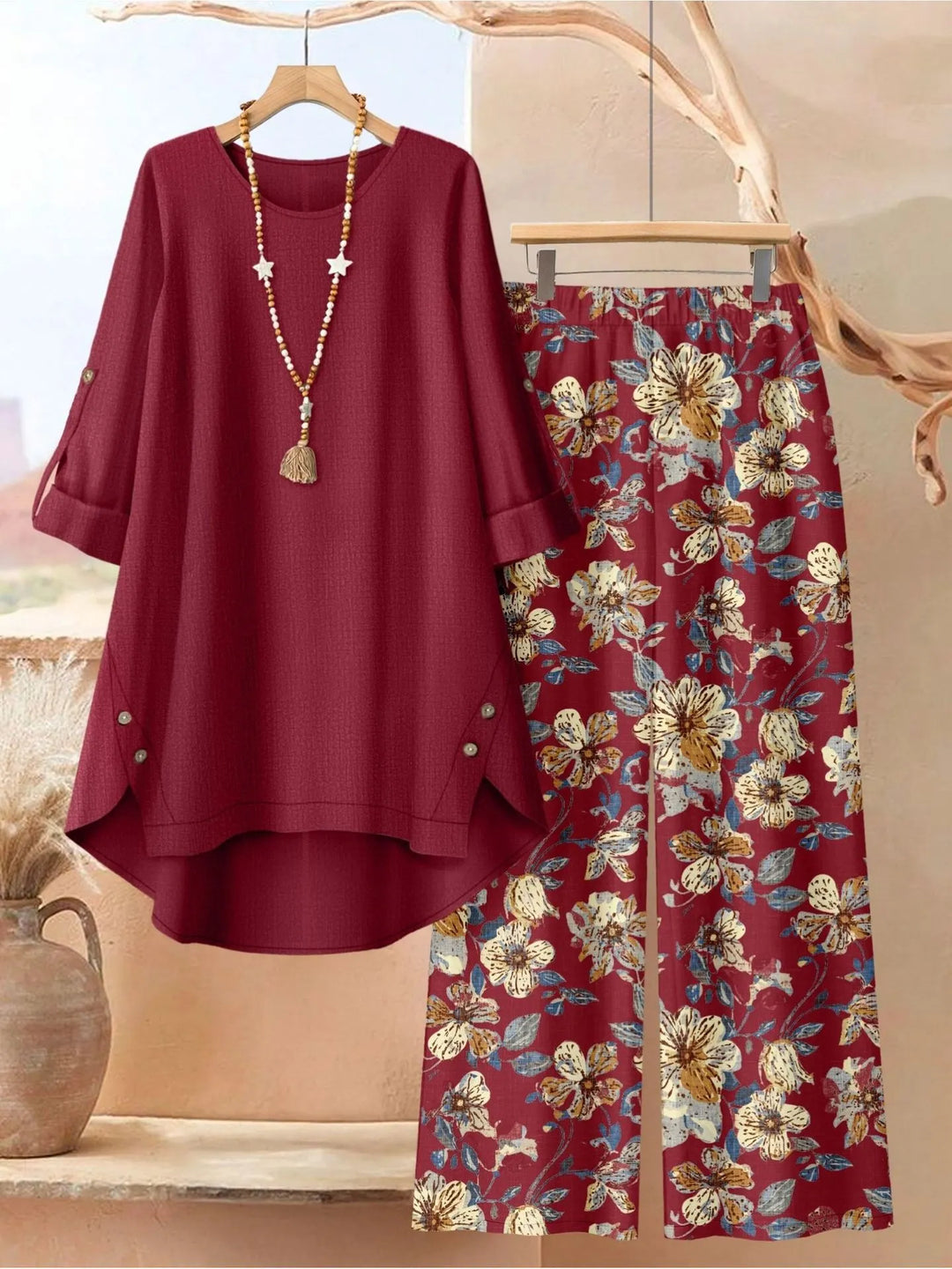 Rosette - Conjunto de túnica de capas ligera y pantalón de pernera ancha