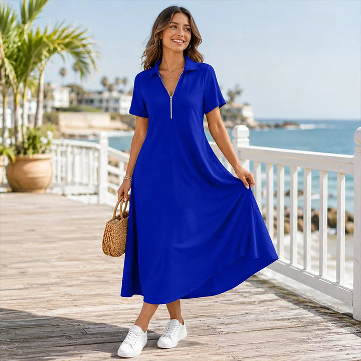 Primelle - Vestido largo suave con cuello de cremallera