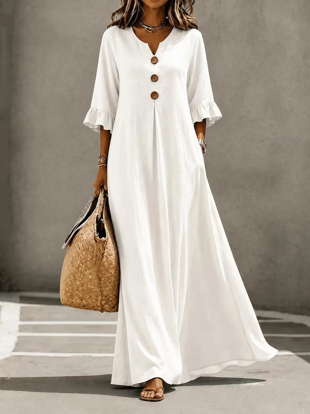 Vesperelle - Vestido largo con escote en V y suave al tacto