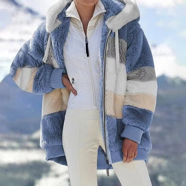 Ruelle - Abrigo de peluche con capucha, corte oversize