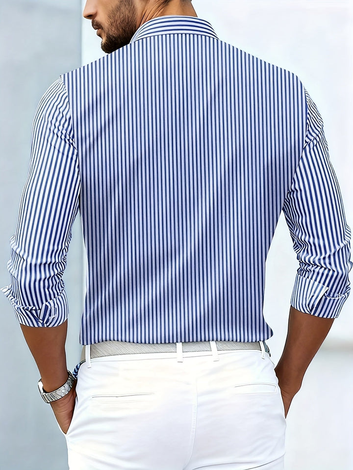 Bexhill - Camisa de rayas de manga larga con efecto lavado vintage