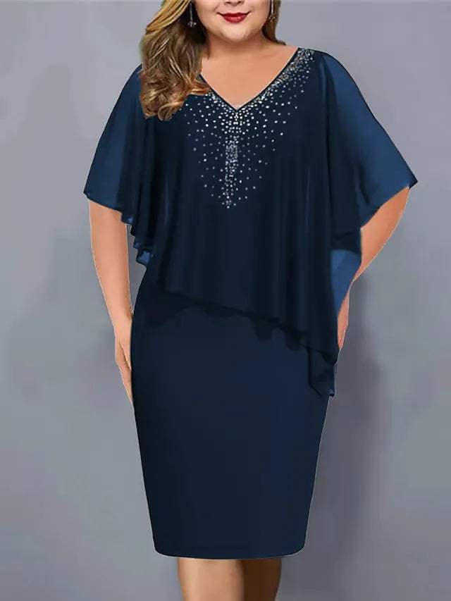 Lirienne - Vestido midi de escote en V con strass premium