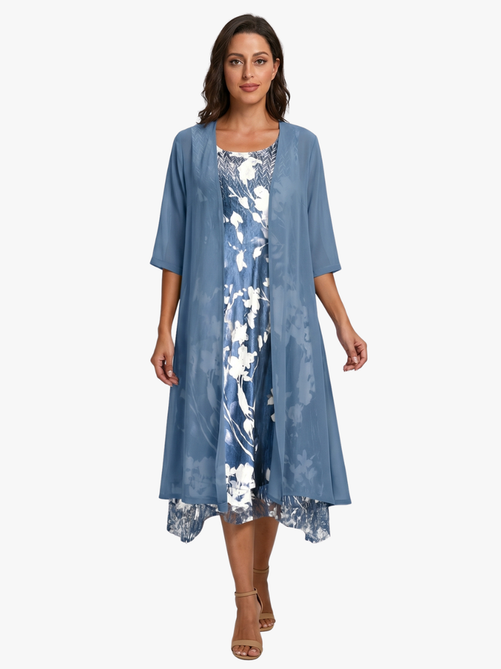 Delavelle - Conjunto elegante con vestido midi a capas