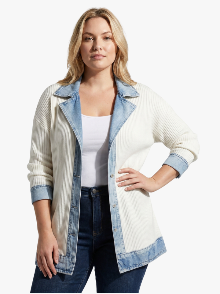 Juliette - Cárdigan de canalé con detalles en denim