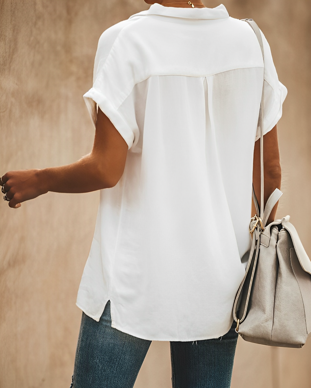Katina - Blusa de manga corta y cuello corto de tacto suave