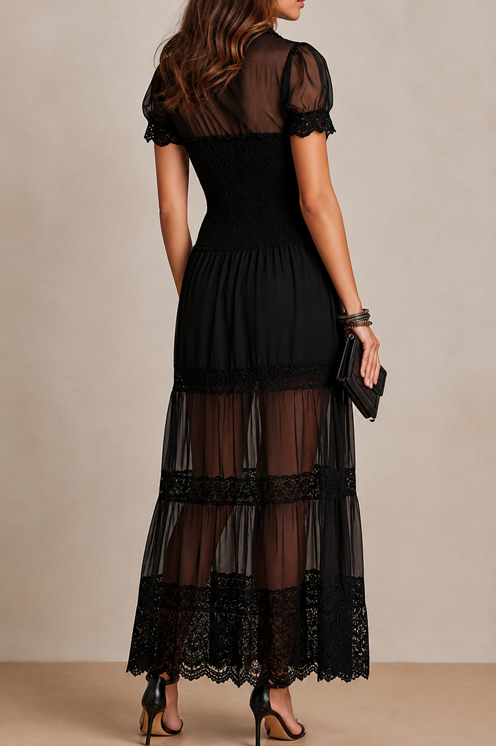 Faylora - Vestido elegante de encaje con mangas transparentes