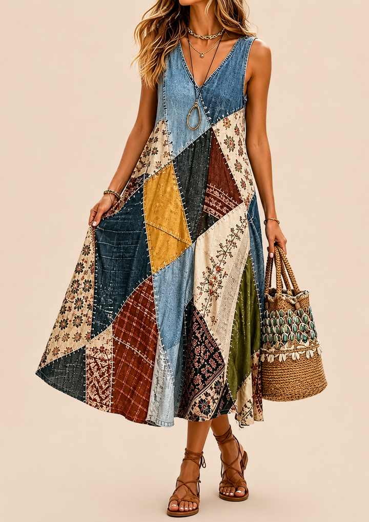 Arwyn - Vestido boho vaporoso de patchwork