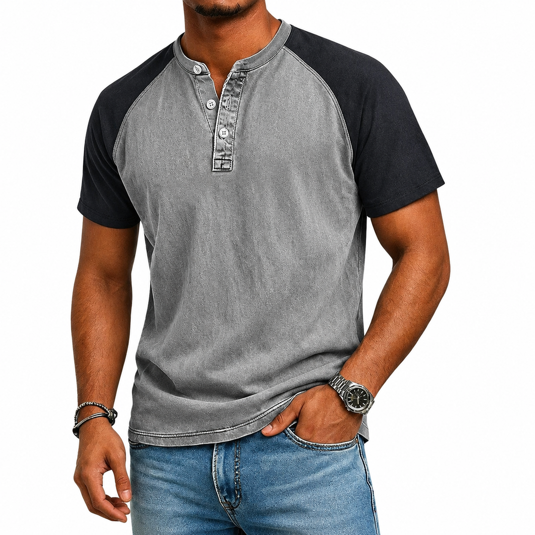 Edgehill - Camiseta henley efecto lavado vintage