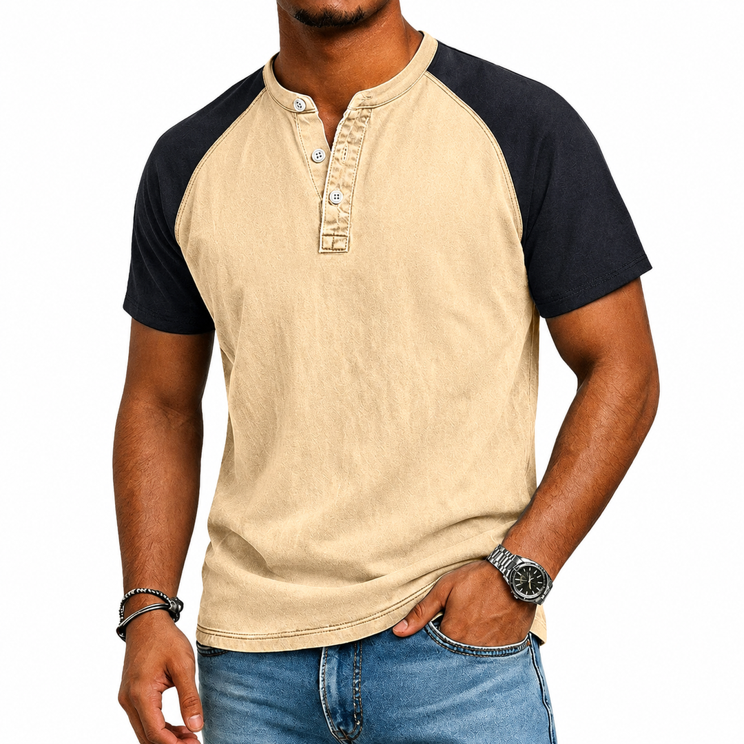 Edgehill - Camiseta henley efecto lavado vintage