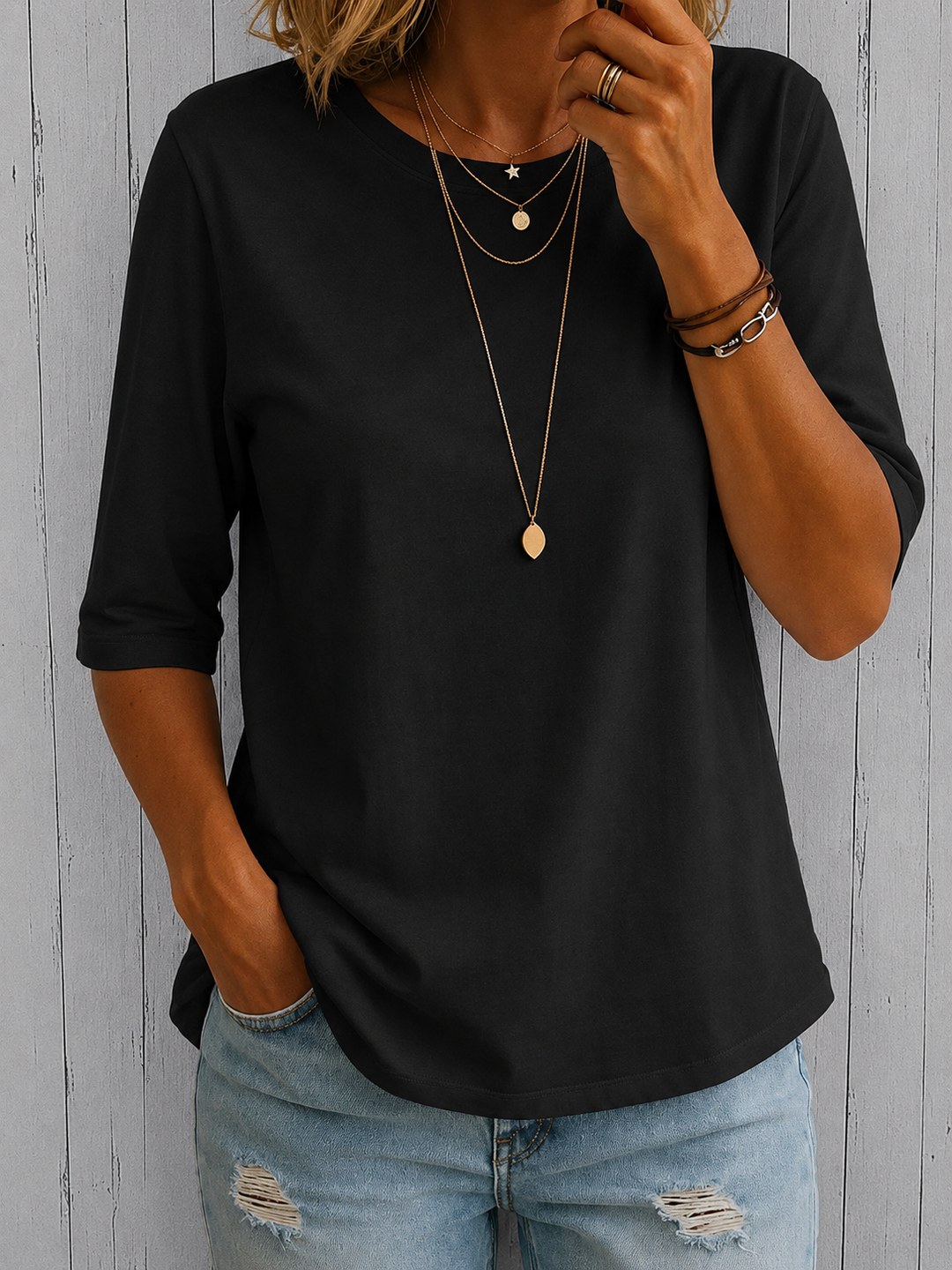 Bellavie - Blusa clásica de cuello redondo