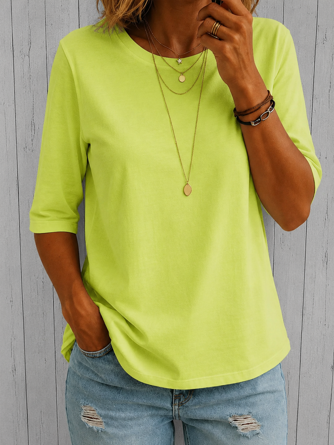 Bellavie - Blusa clásica de cuello redondo