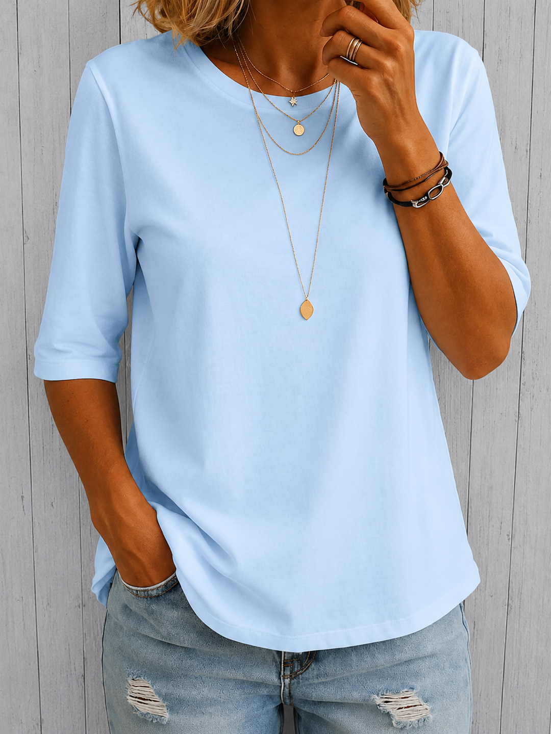 Bellavie - Blusa clásica de cuello redondo
