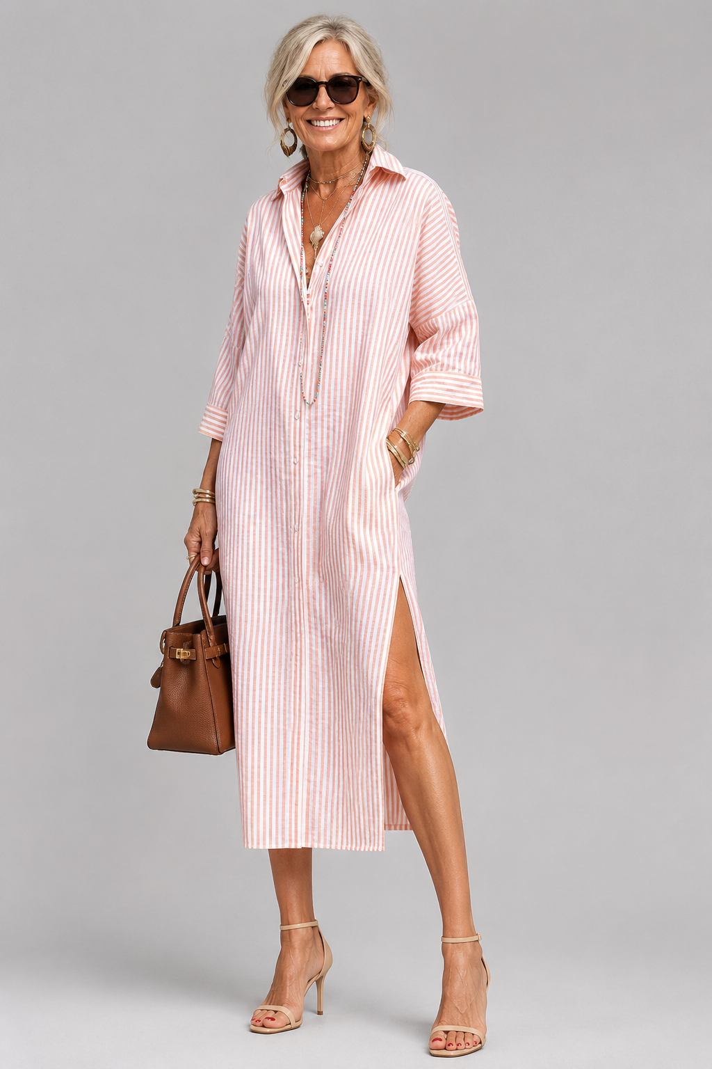 Rosabella - Vestido midi resistente a las arrugas con cinturón