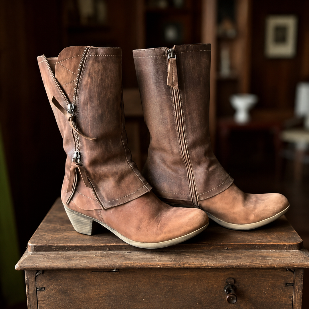 Mairead - Botas de media caña de tacón ancho premium
