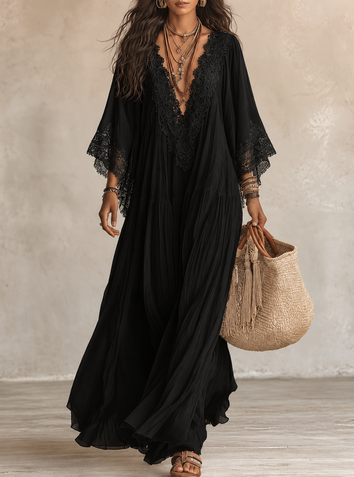 Aerinne - Vestido largo plisado vaporoso