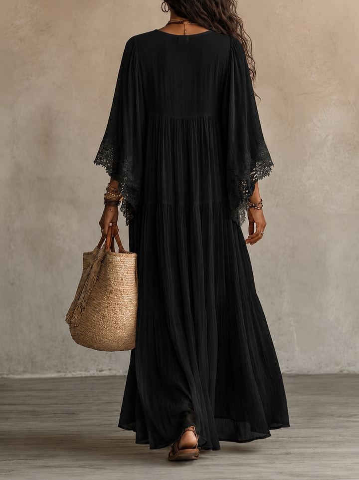 Aerinne - Vestido largo plisado vaporoso