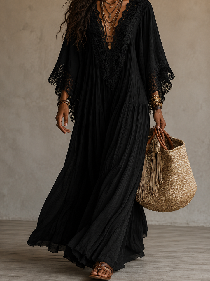 Aerinne - Vestido largo plisado vaporoso
