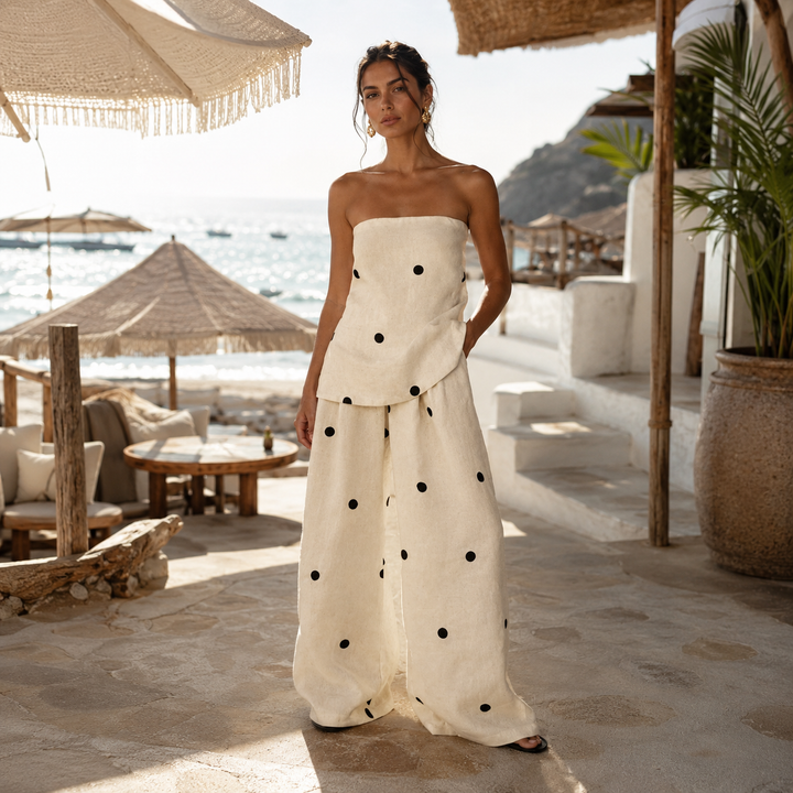 Rebecca - Conjunto elegante de dos piezas con lunares