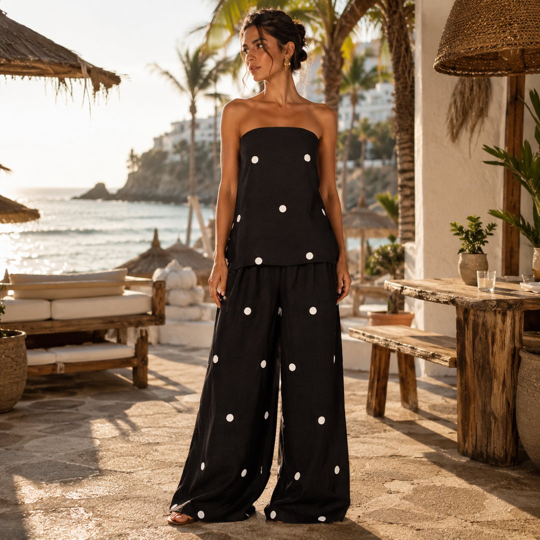 Rebecca - Conjunto elegante de dos piezas con lunares